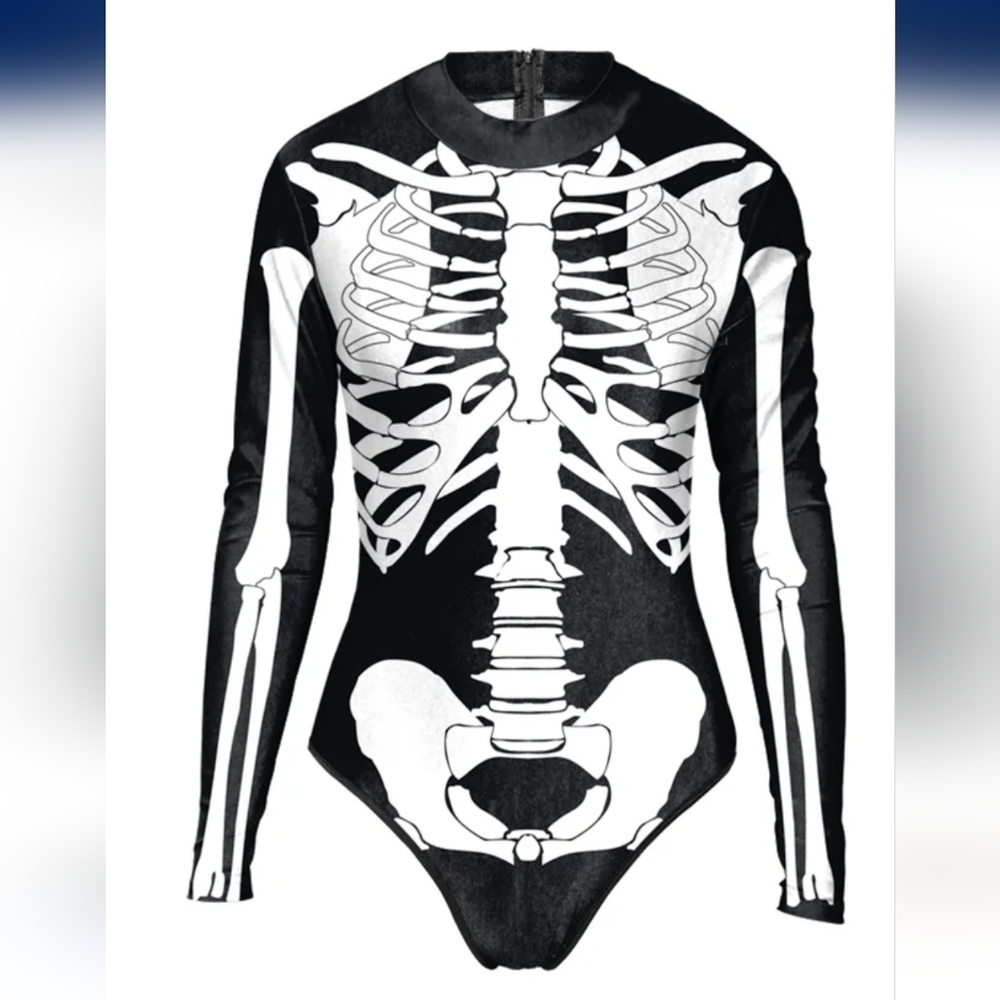 Skeleton Print Black and‎ White Bodysuit